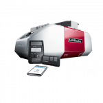 Liftmaster Garage Door Opener with Garage door opener wall mount, garage door opener remote, and garage door opener smart phone options
