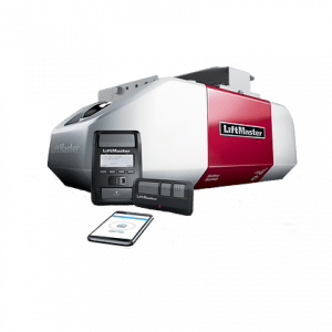 Liftmaster garage door opener with garage door opener wall mount, garage door opener remote, and garage door opener smart phone options