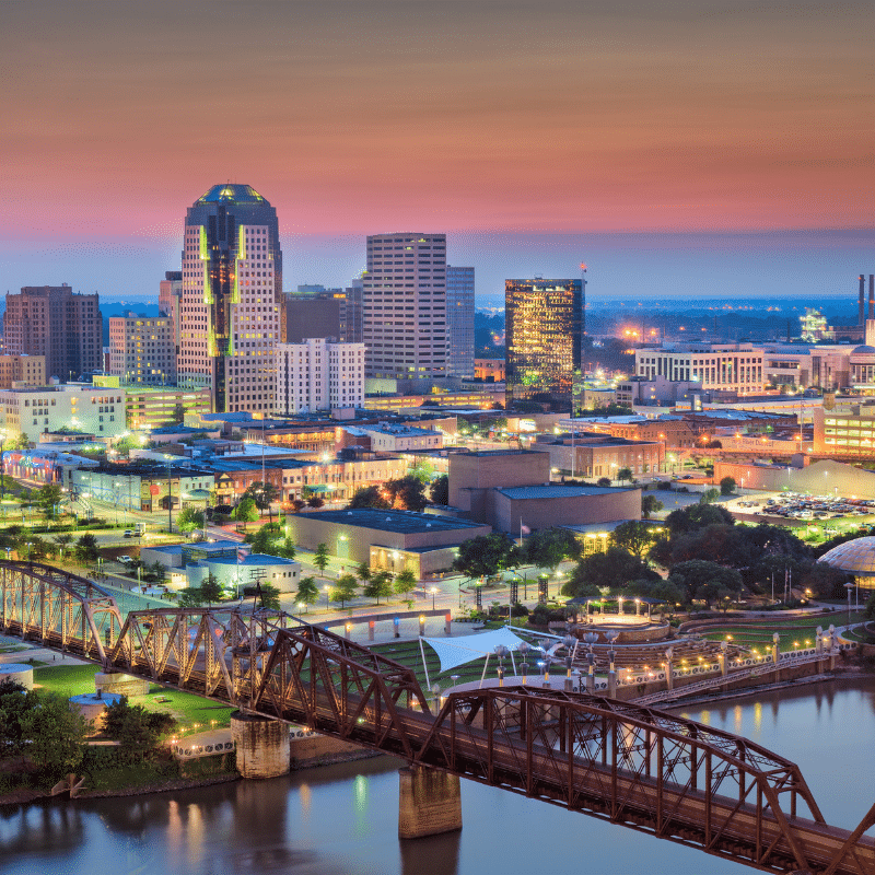 shreveport la skyline at dusk