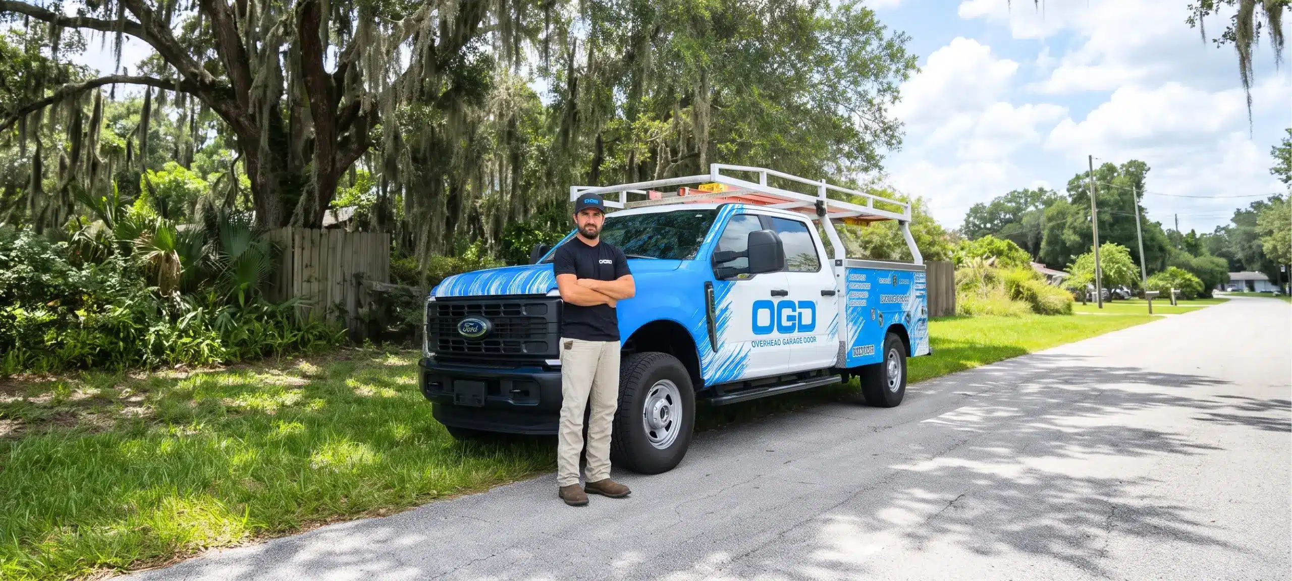 Ogd technician standing in front of an ogd service truck.
